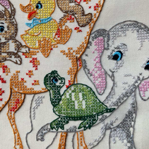 Vintage Completed Cross Stitch Nursery Wall Design 15” - Picture 3 of 5